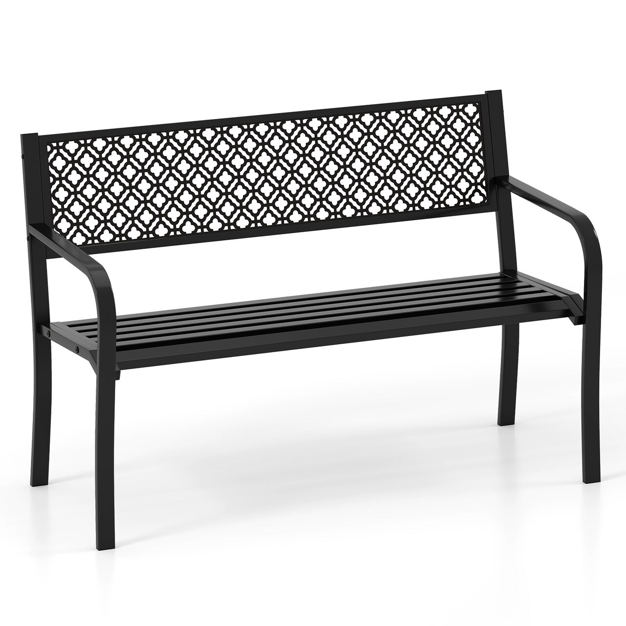 50 Inches Outdoor Garden Bench with Geometric Lattice Backrest and Slatted Seat